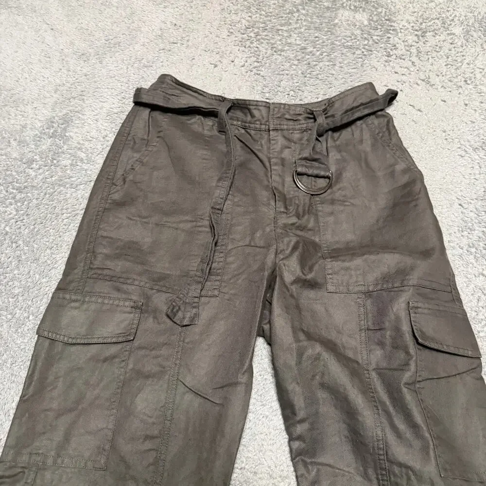 Quince Pants Womens Medium Gray Cargo Linen Blend Utility Pocket Tapered Ankle